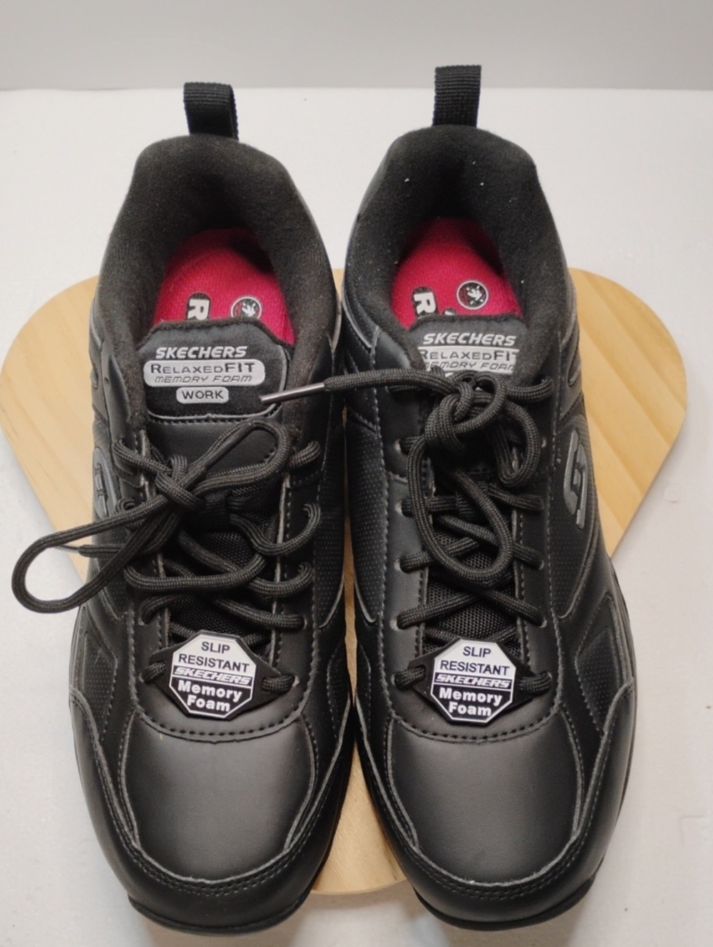 Skechers Men's Black Athletic Work Shoes with Pink Insole